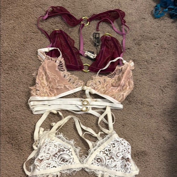 For Love And Lemons Cream and Pink Lace Bra bundle - Picture 1 of 4